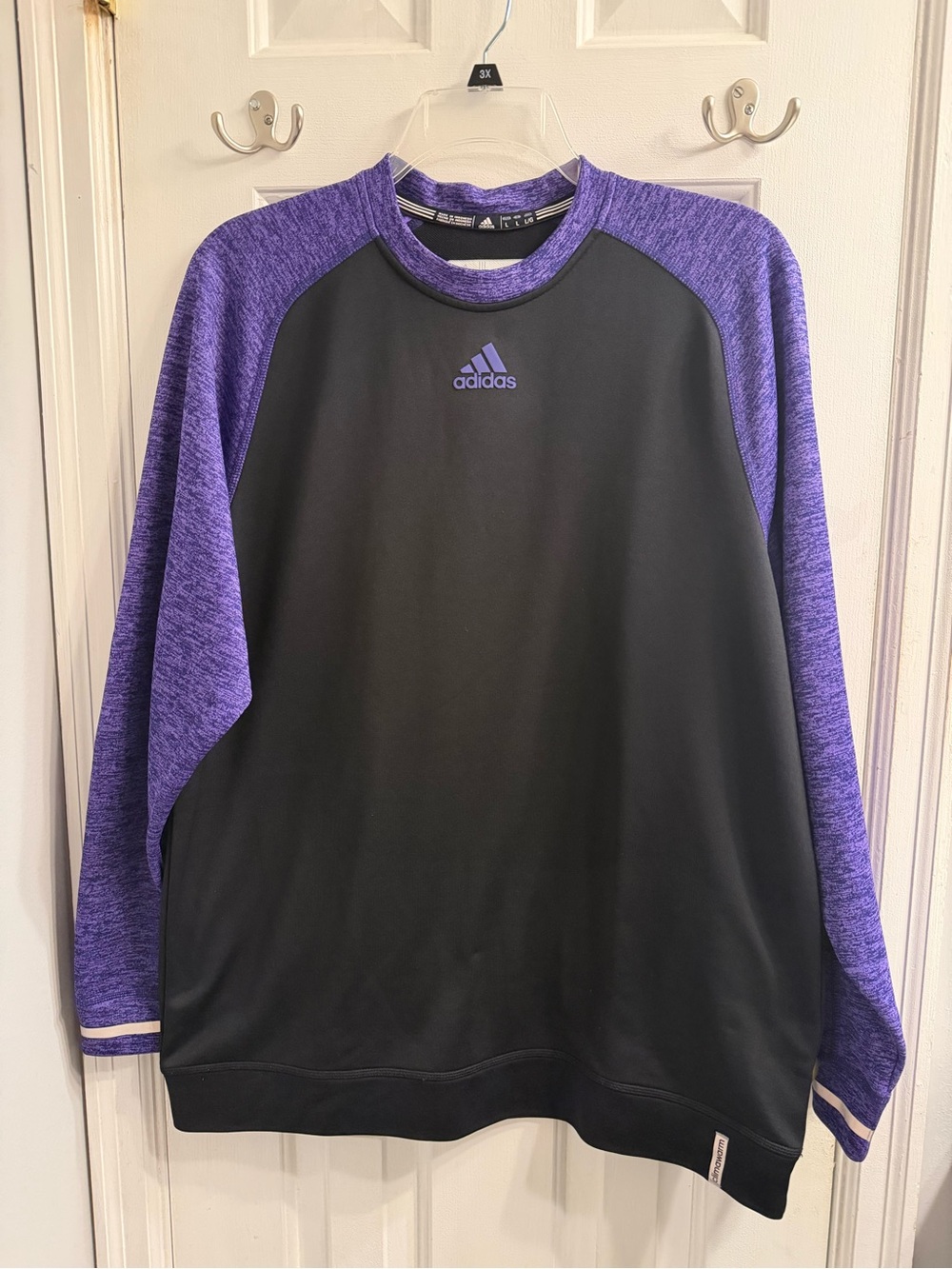 adidas Men’s Black and Purple Crewneck Pullover Large